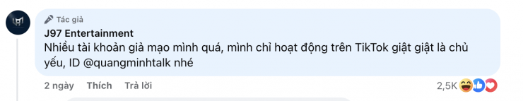 Trước đó, trên Fanpage của Jack từng thông báo sử dụng kênh có tên "@quangminhtalk", trùng với kênh đăng thông báo trên&nbsp;