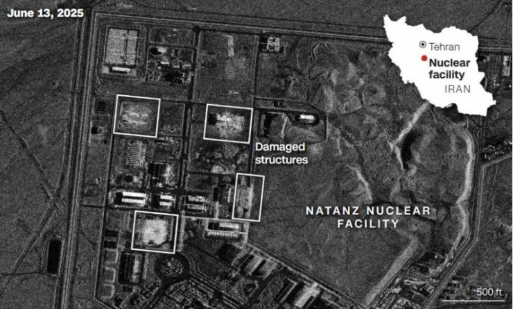 Vị trí các tòa nhà ở Natanz bị hư hại vì hỏa lực Israel. Ảnh: CNN