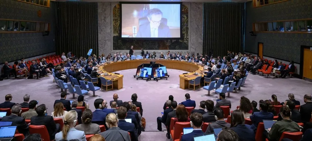 Cuộc họp khẩn của Hội đồng Bảo an Liên Hợp Quốc về căng thẳng Iran-Israel hôm 13-6. Ảnh: UN