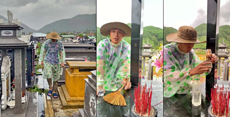 Siêu đến nghĩa trang làm việc trong ngày mưa bão. Ảnh: NVCC