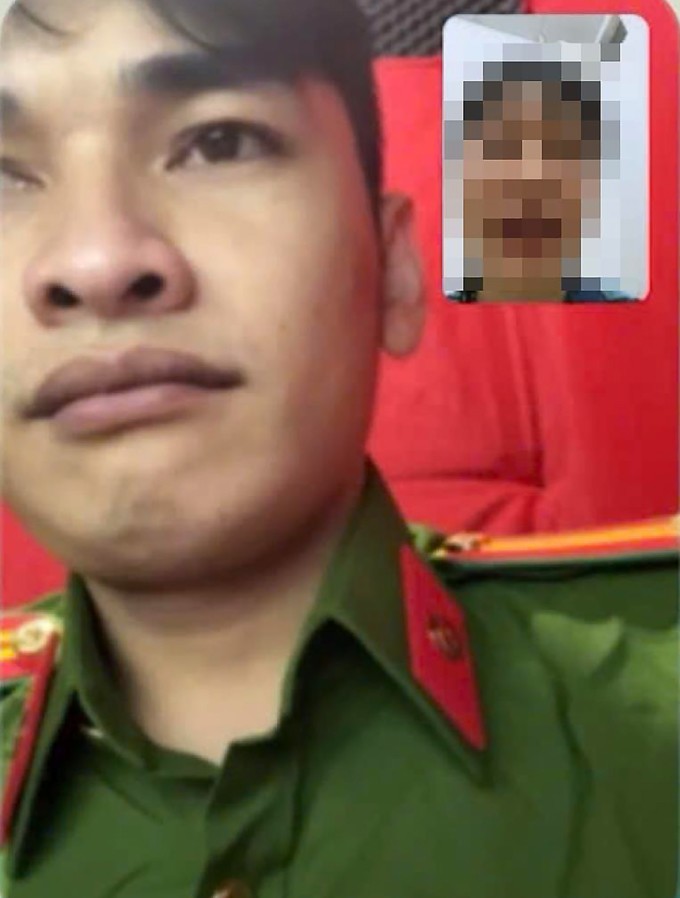 Cuộc gọi video của kẻ giả trung tá công an để lừa đảo. Ảnh: Công an Đồng Nai