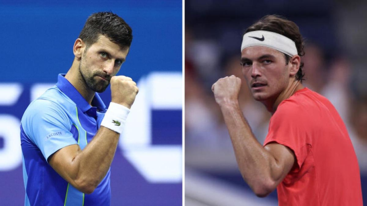 Fritz (áo đỏ) tăng 3 bậc, vượt qua Djokovic (áo xanh) chiếm vị trí số 4 thế giới