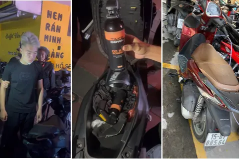 Cảnh sát thu giữ 4 bình xịt hơi cay trong cốp xe của một đối tượng.