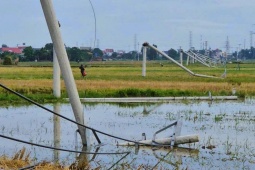 Cột điện đường dây 22 kV gãy đổ như " ngả rạ " sau mưa dông ở Thanh Hóa