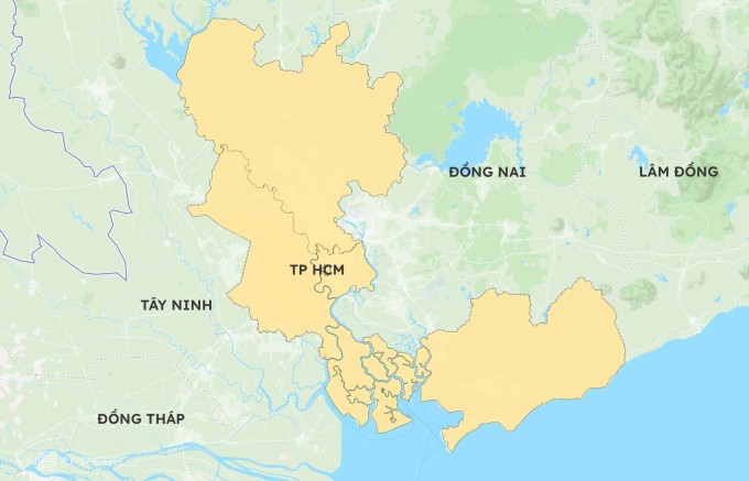 TP HCM sau sáp nhập có diện tích 6.770 km2 với hơn 13,6 triệu dân, gồm 168 phường, xã và đặc khu Côn Đảo. Đồ họa: Khánh Hoàng