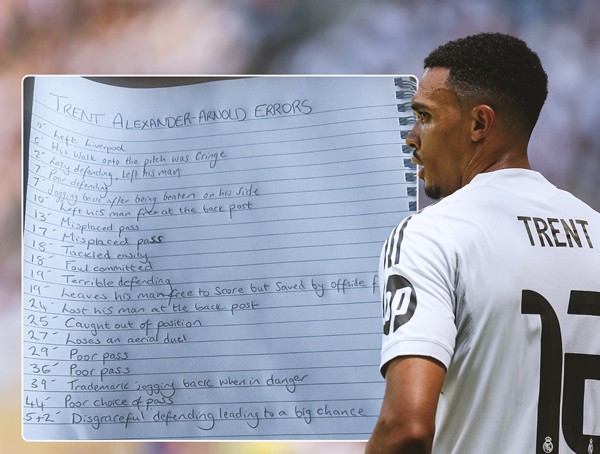 Một CĐV tổng hợp những lỗi của Arnold trong trận ra mắt Real Madrid