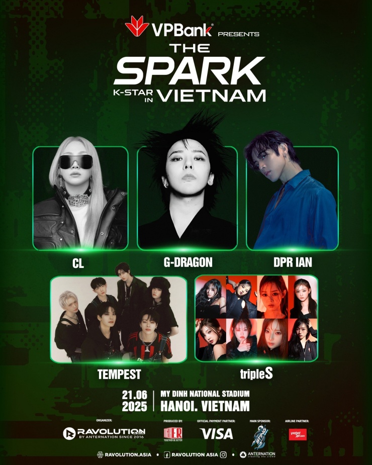 K-Star Spark in Vietnam 2025 - Presented by VPBank sẽ diễn ra vào ngày 21/6 tại sân vận động Mỹ Đình với sự góp mặt của G-Dragon, CL, TEMPEST, DPR IAN, tripleS