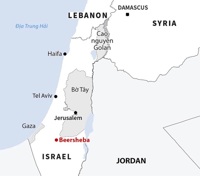 Vị trí thành phố Beersheba, Israel. Đồ họa: AFP