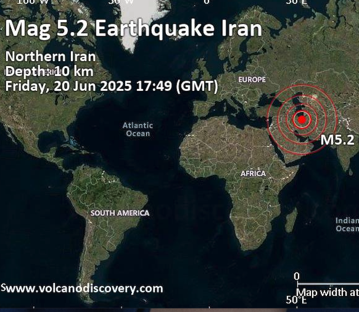 Động đất mới nhất ở Iran có tâm chấn nằm ở độ sâu 10 km. Ảnh: Volcano Discovery.