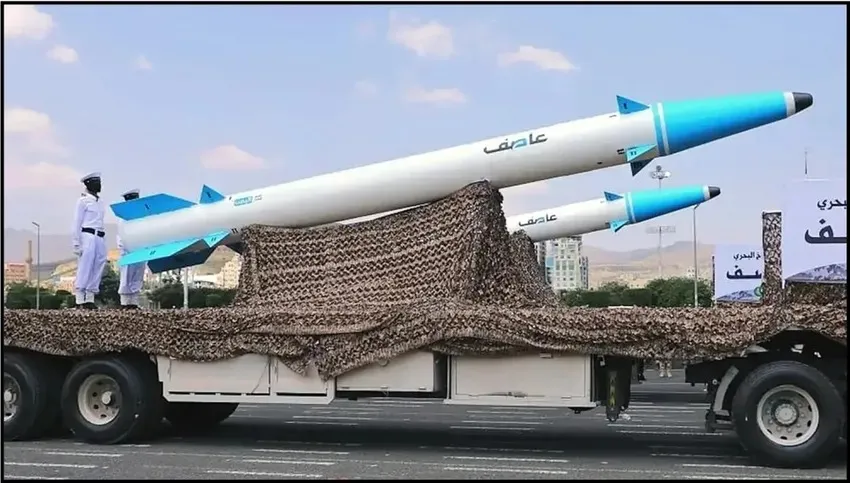 Một tên lửa đạn đạo chống hạm Asif của Houthis. Ảnh: HOUTHIS MEDIA