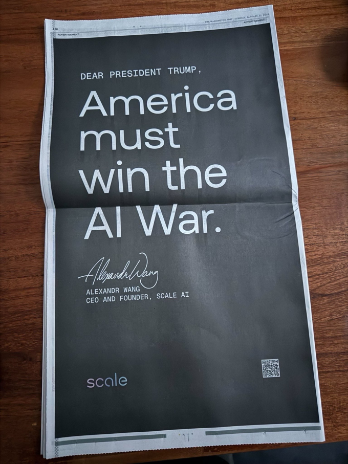 Quảng cáo của Scale AI trên Washington Post. Ảnh: X/Alexandr Wang