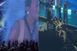 Phản ứng của G-Dragon trong khoảnh khắc fan cuồng lao lên sân khấu khi đang biểu diễn tại Mỹ Đình