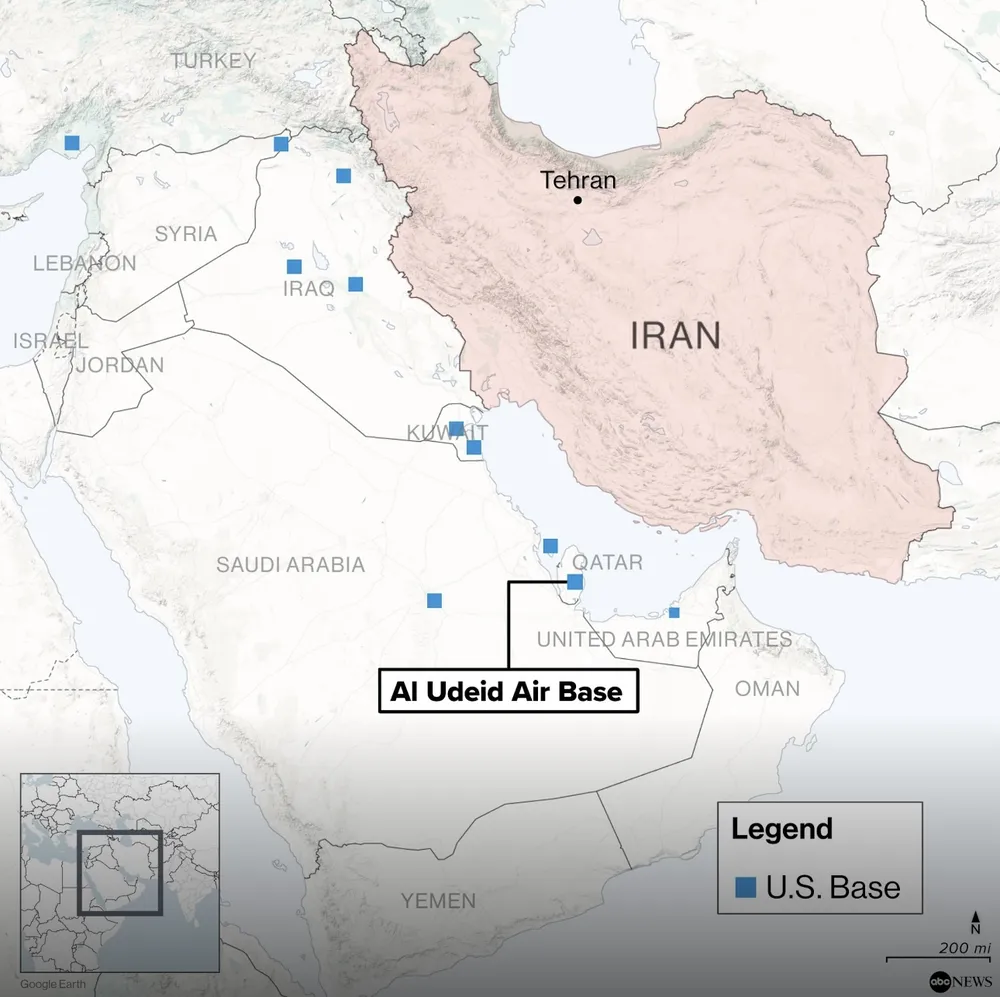 Vị trí căn cứ không quân Al Udeid của Mỹ ở Qatar. Ảnh: ABCNews