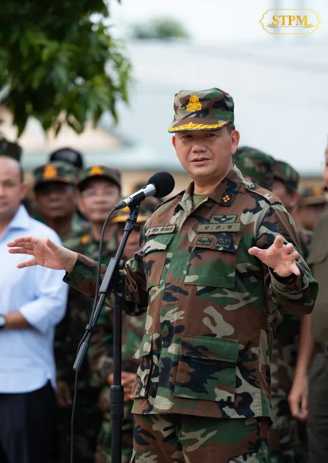 Hình ảnh Thủ tướng Campuchia Hun Manet phát biểu trước lực lượng tuyến đầu ngày 23/6. (Ảnh: Fb)