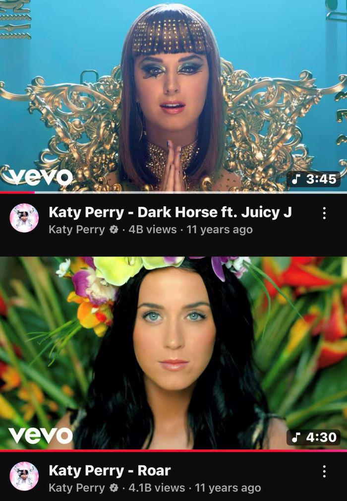 Roar và Dark Horse chính thức đạt mốc 4 tỷ lượt xem trên Youtube.
