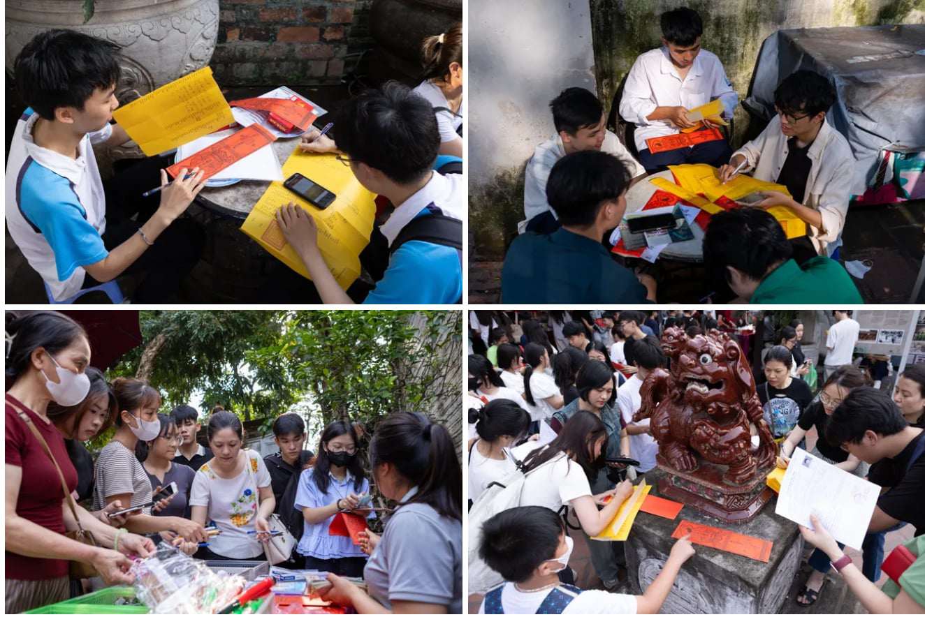 Sĩ tử tấp nập đến trường đại học đầu tiên ở Việt Nam để cầu may trước kỳ thi tốt nghiệp - 1