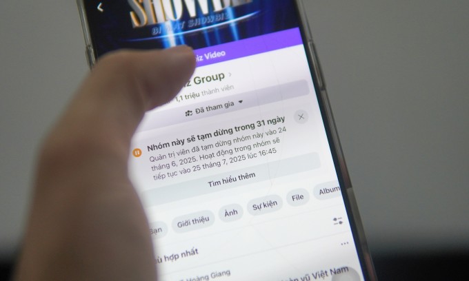 Một nhóm Facebook ở trạng thái tạm dừng hoạt động. Ảnh: Lưu Quý