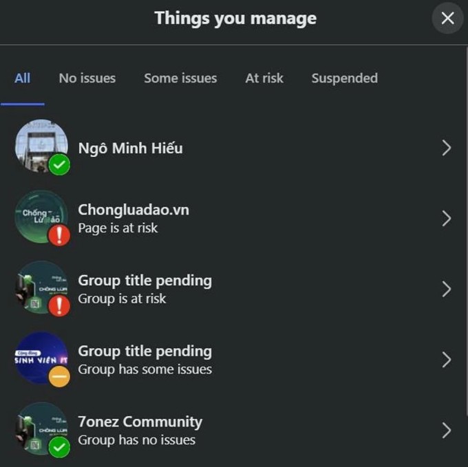 Nhiều fanpage, group gặp vấn đề chiều 24/6. Ảnh: Ngô Minh Hiếu