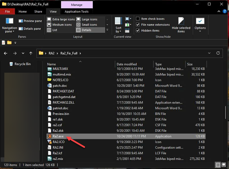 Khởi chạy tệp "Ra2.exe" để khởi chạy trò chơi.
