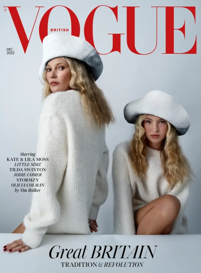 Kate Moss (trái) và con gái Lila Moss trên tạp chí Vogue.