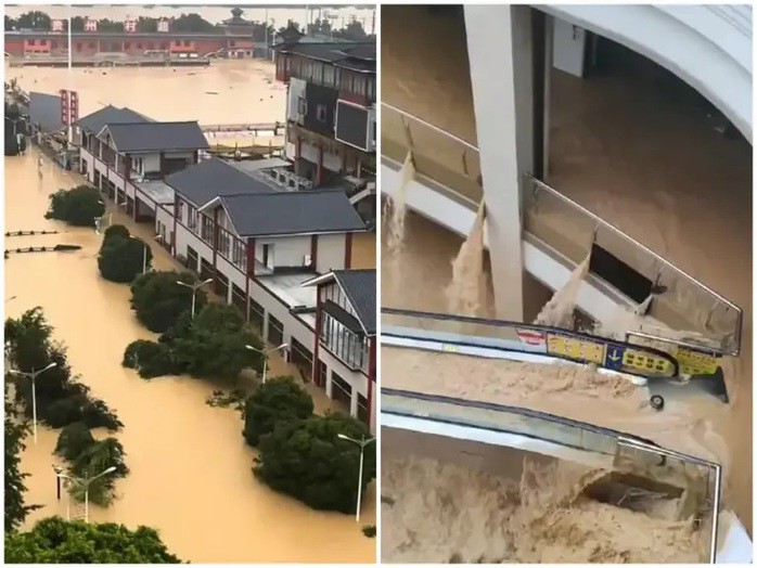 Lũ dâng cao nhanh chóng chỉ trong vài phút. Ảnh: HK01, chụp màn hình video