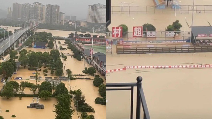 Huyện Dung Giang hứng chịu trận lũ lụt lớn nhất trong 30 năm qua. Ảnh: Weibo