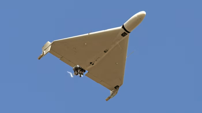 Mẫu UAV Shahed-136 do Iran phát triển, được Nga sản xuất nội địa với tên gọi Geran-2. Ảnh: AFP.