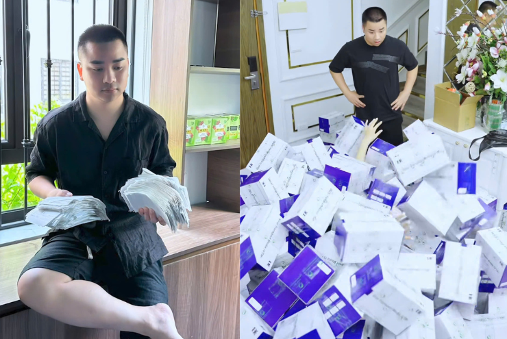 Hữu Công khoe đơn hàng bột rau detox.