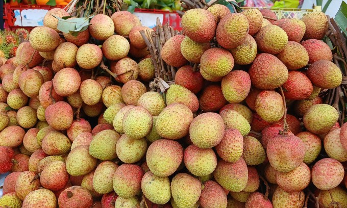 Vải thiều được bày bán tại cửa hàng trên đường Lê Đức Thọ, quận Gò Vấp (TP HCM). Ảnh: Thi Hà