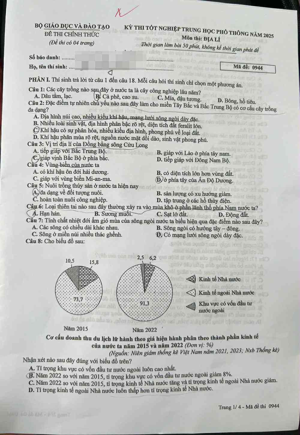 Đáp án full 48 mã đề địa lý tốt nghiệp 2025 - 1
