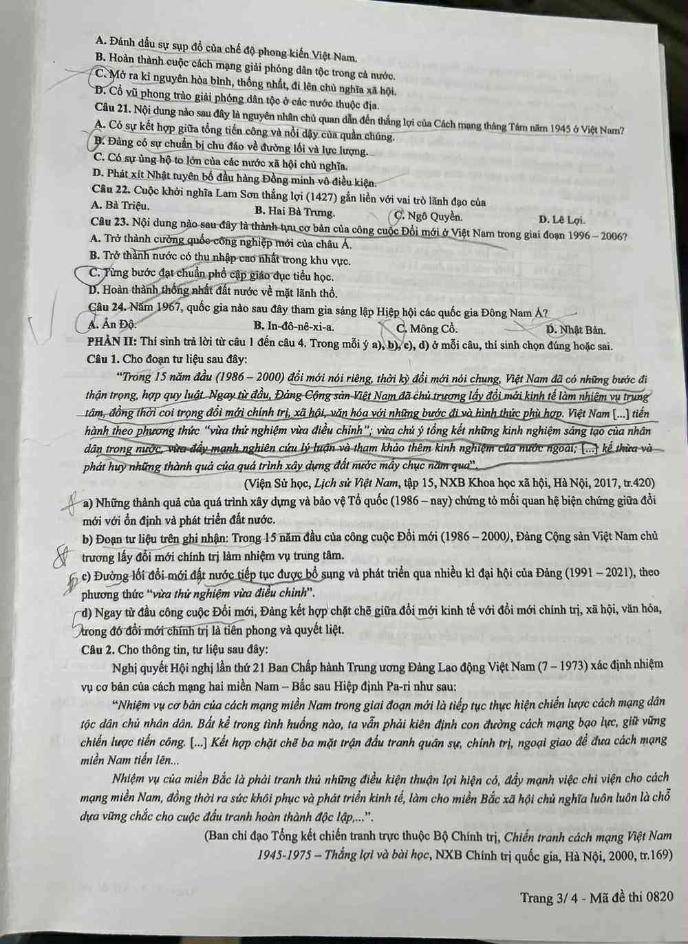 Đề thi môn Lịch sử, cập nhật đáp án các mã đề thi - 3
