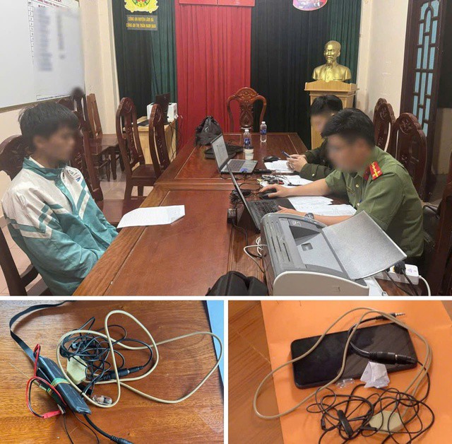 Thí sinh N.P.T.S (18 tuổi, trú tại huyện Lâm Hà, Lâm Đồng) tại cơ quan công an. Ảnh: CACC