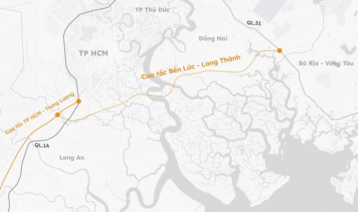 Hướng tuyến cao tốc Bến Lức - Long Thành. Đồ họa: Khánh Hoàng