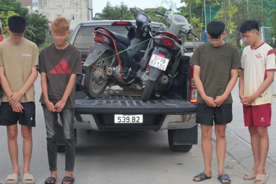 Lê Đức D (17 tuổi), Nguyễn Cảnh Vĩnh T (16 tuổi), Hoàng Trần Ch (18 tuổi) cùng hai chiếc xe máy, một xe tháo biển số.