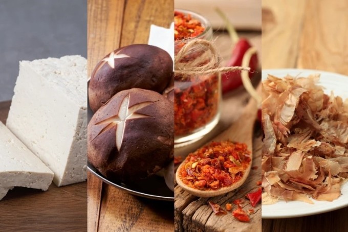 Các nguyên liệu được ông Takashi sử dụng làm gia vị rắc cơm.