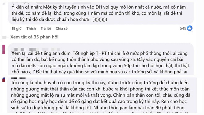 Nhiều ý kiến cho rằng đề thi môn toán và tiếng Anh quá khó, không phù hợp với kỳ thi tốt nghiệp THPT