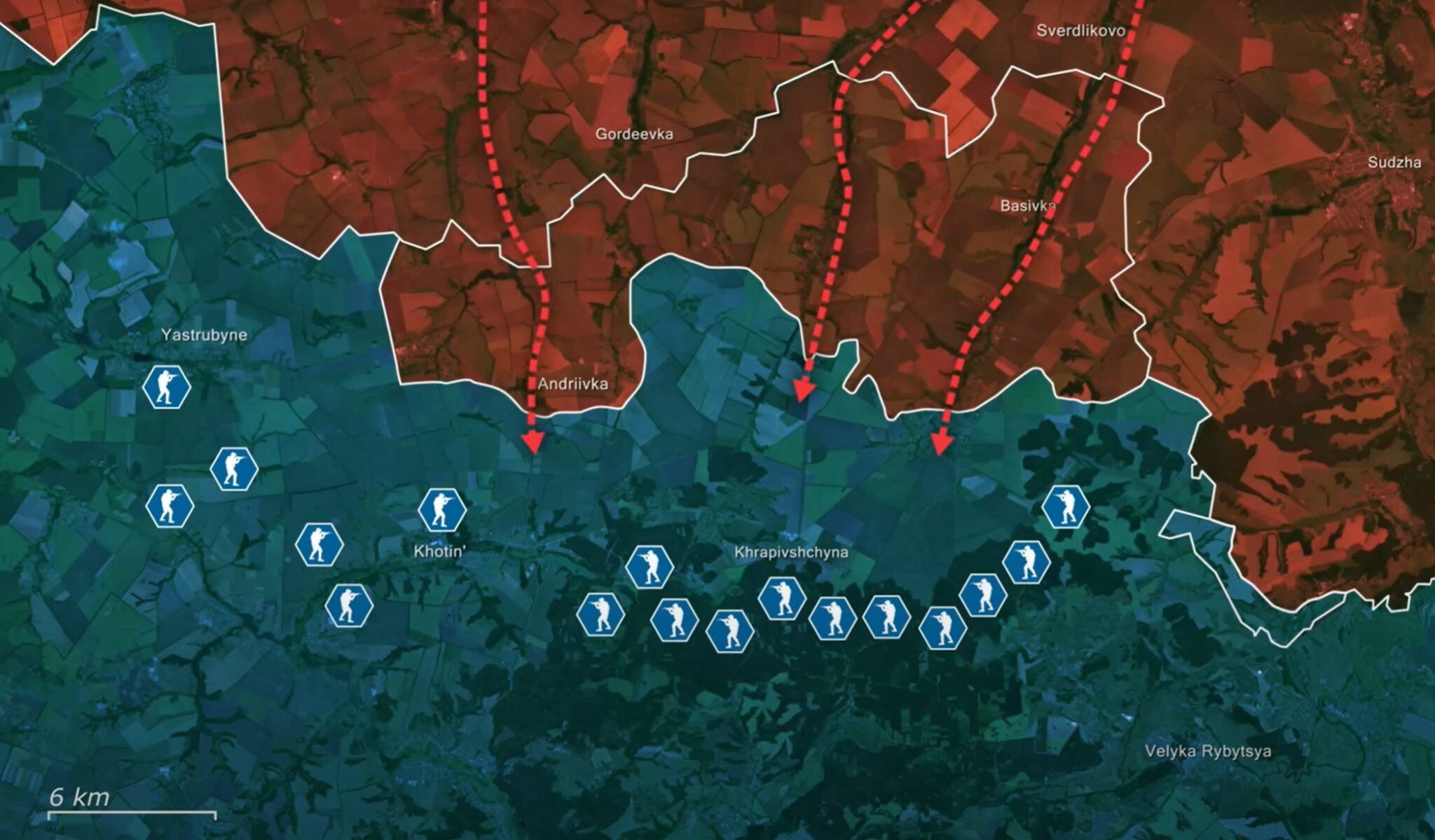 3 hướng tiến công chính của Nga ở vùng Sumy. Ảnh: Euromaidan Press.