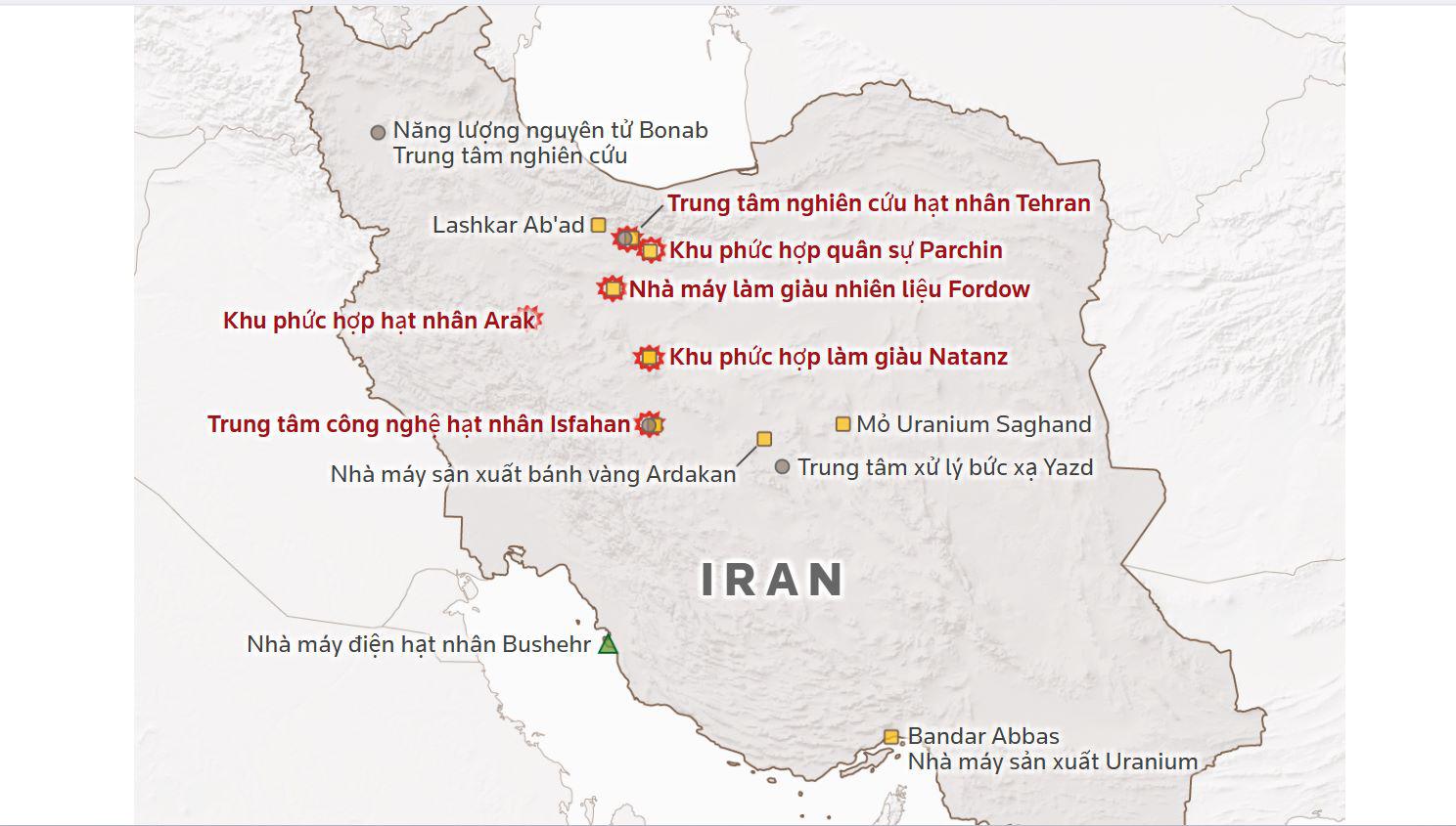 Đồ họa: Các cơ sở hạt nhân trên khắp Iran (ảnh: Reuters)