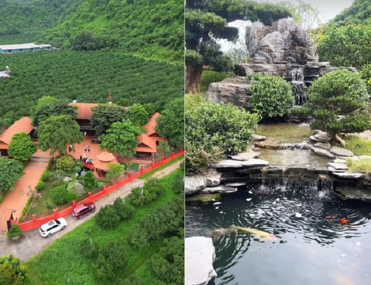 Trang trại được bày trí đẹp mắt với tiểu cảnh, hồ cá Koi.