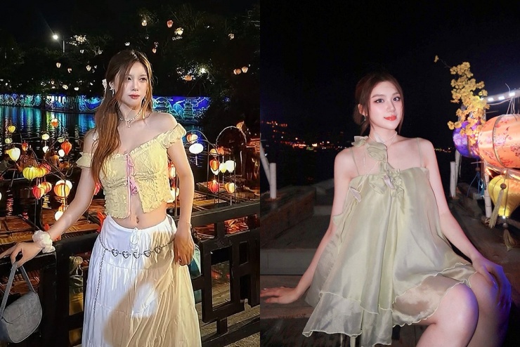 Khi đi du lịch chung, Phương Oanh và Hoàng Yến thường chụp ảnh cho nhau. Họ ưu ái những thiết kế làm nổi bật vai gầy, vóc dáng mảnh mai. Trang phục chủ yếu đến từ những local brand Việt với mức giá bình dân, kiểu dáng nữ tính.