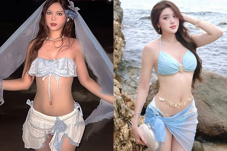 Hoàng Yến và Phương Oanh cùng tôn body gợi cảm với bikini phong cách Y2K khi đi biển. Để giữ dáng, cặp chị em có thói quen ăn uống lành mạnh, thường xuyên tập vũ đạo.