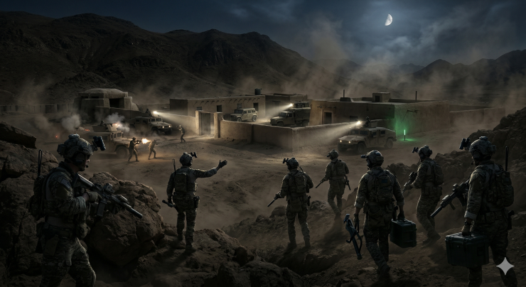 Ảnh minh họa chiến dịch đổ bộ của đặc nhiệm Mỹ vào Iran do AI tạo.