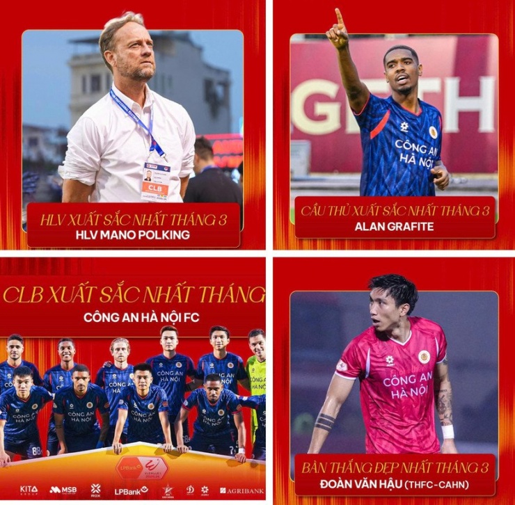 CLB Công an Hà Nội đoạt 4 danh hiệu tháng 3 V-League 2025/26