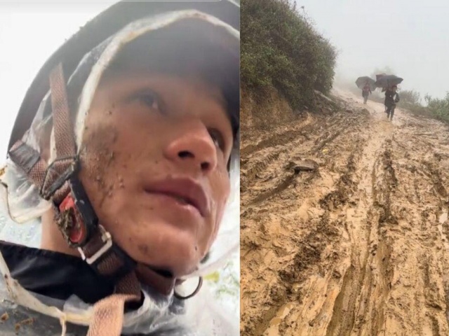 Xúc động thầy giáo vùng cao bùn bắn tận mặt, hướng dẫn trẻ đi học trên đường lầy