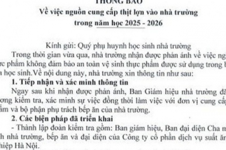 Phụ huynh cắt cơm bán trú sau vụ 300 tấn thịt lợn bệnh được đưa vào trường học