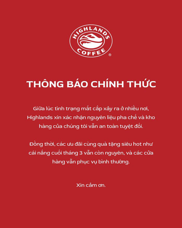 Highland Coffee vừa thông báo nguyên liệu pha chế và kho hàng an toàn giữa lúc tình trạng mất cắp xảy ra khắp nơi, đu trend từ KitKat