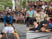 "Quỷ lùn" Hồng Sơn bị Anh Thơ đè ngửa ở sới vật, dù tung chiêu độc lạ