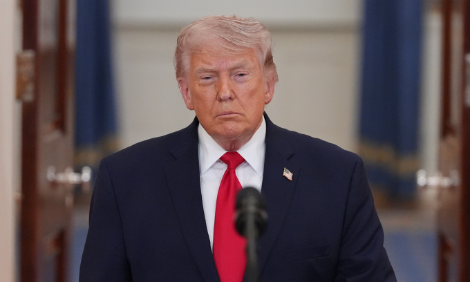 Tổng thống Mỹ Donald Trump phát biểu về xung đột với Iran hôm 1/4. Ảnh: AP