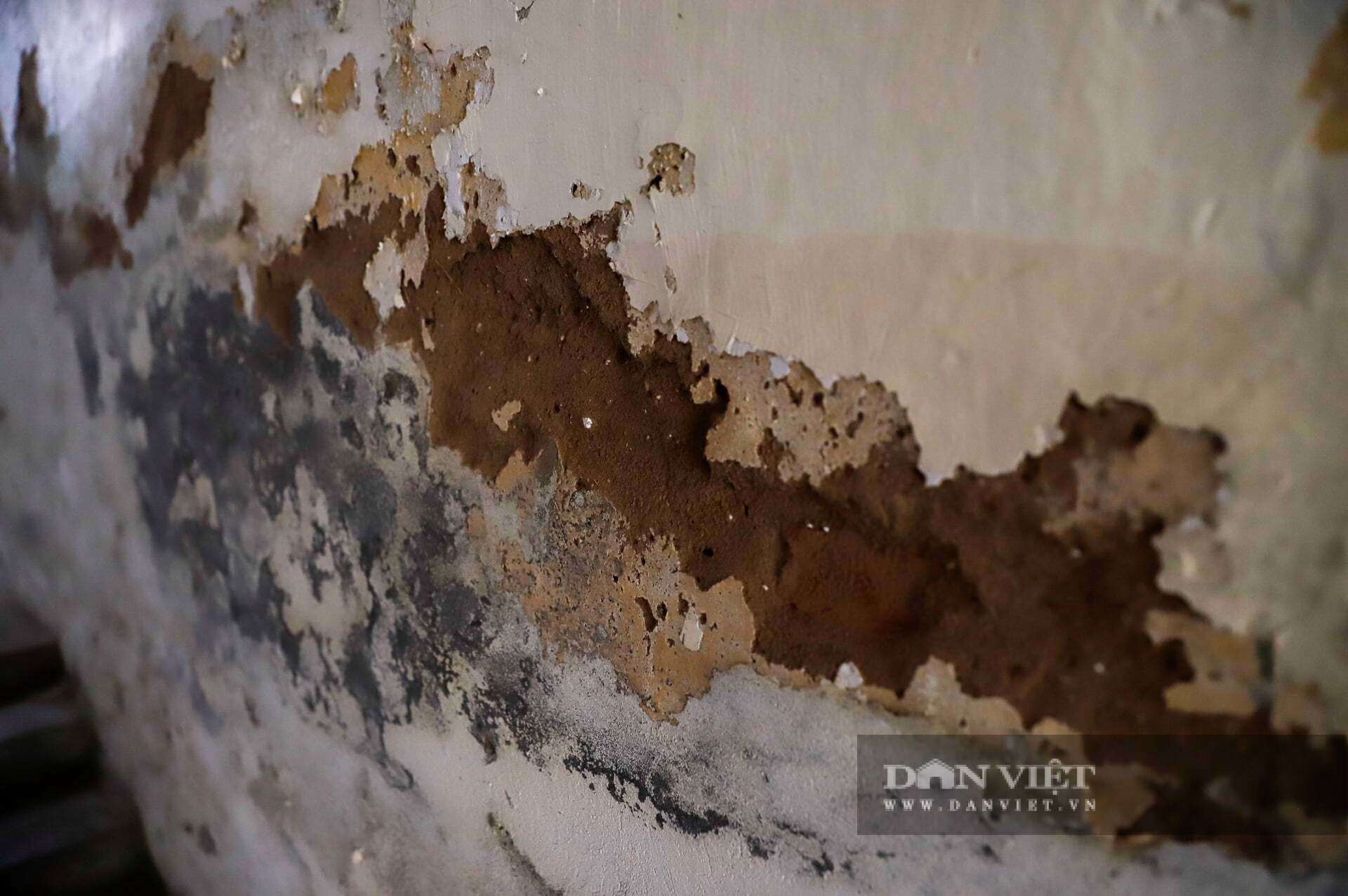 Tại các hành lang chung, trần bê tông bong tróc từng mảng vữa lớn, làm lộ rõ phần cốt thép hoen gỉ bên trong, luôn chực chờ rơi xuống và gây nguy hiểm cho người qua lại.