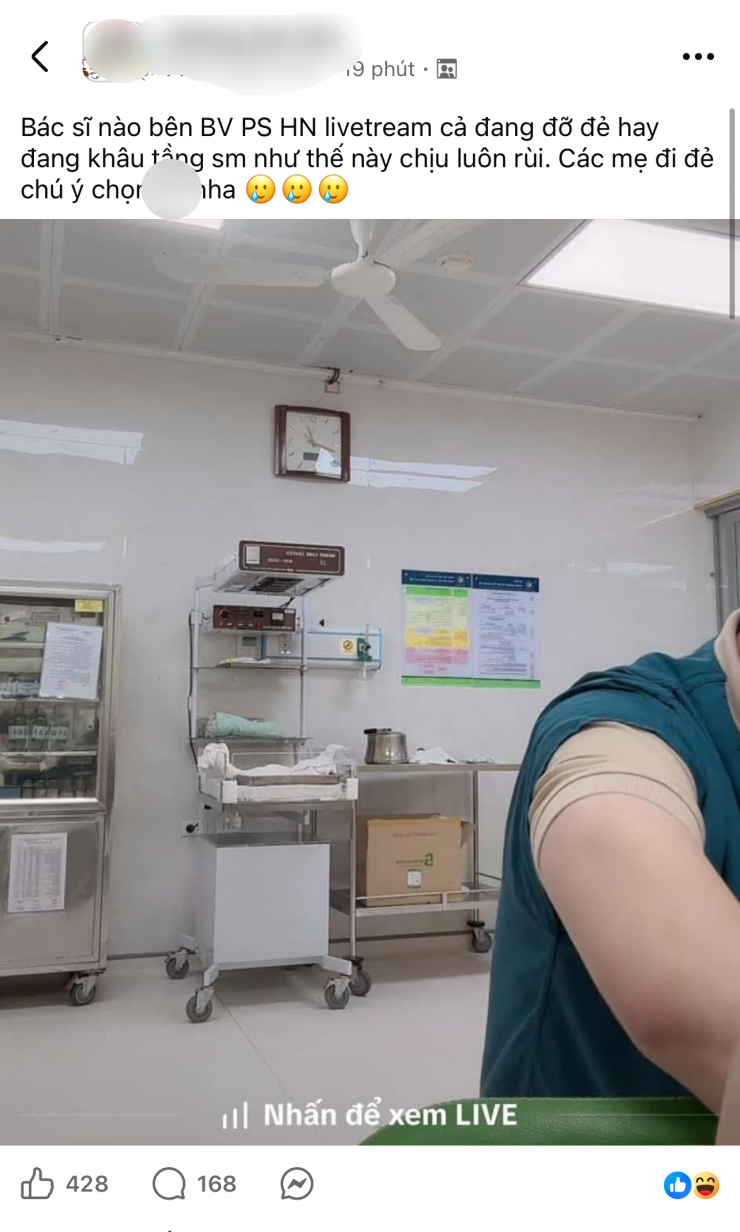 Thông tin đăng tải lên mạng bác sĩ phát trực tiếp đỡ đẻ gây xôn xao. Ảnh chụp màn hình